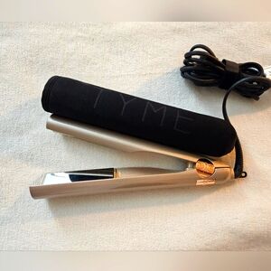 TYME Iron Flat Iron and Curling Iron in One Titanium Rose Gold Black Pouch EUC